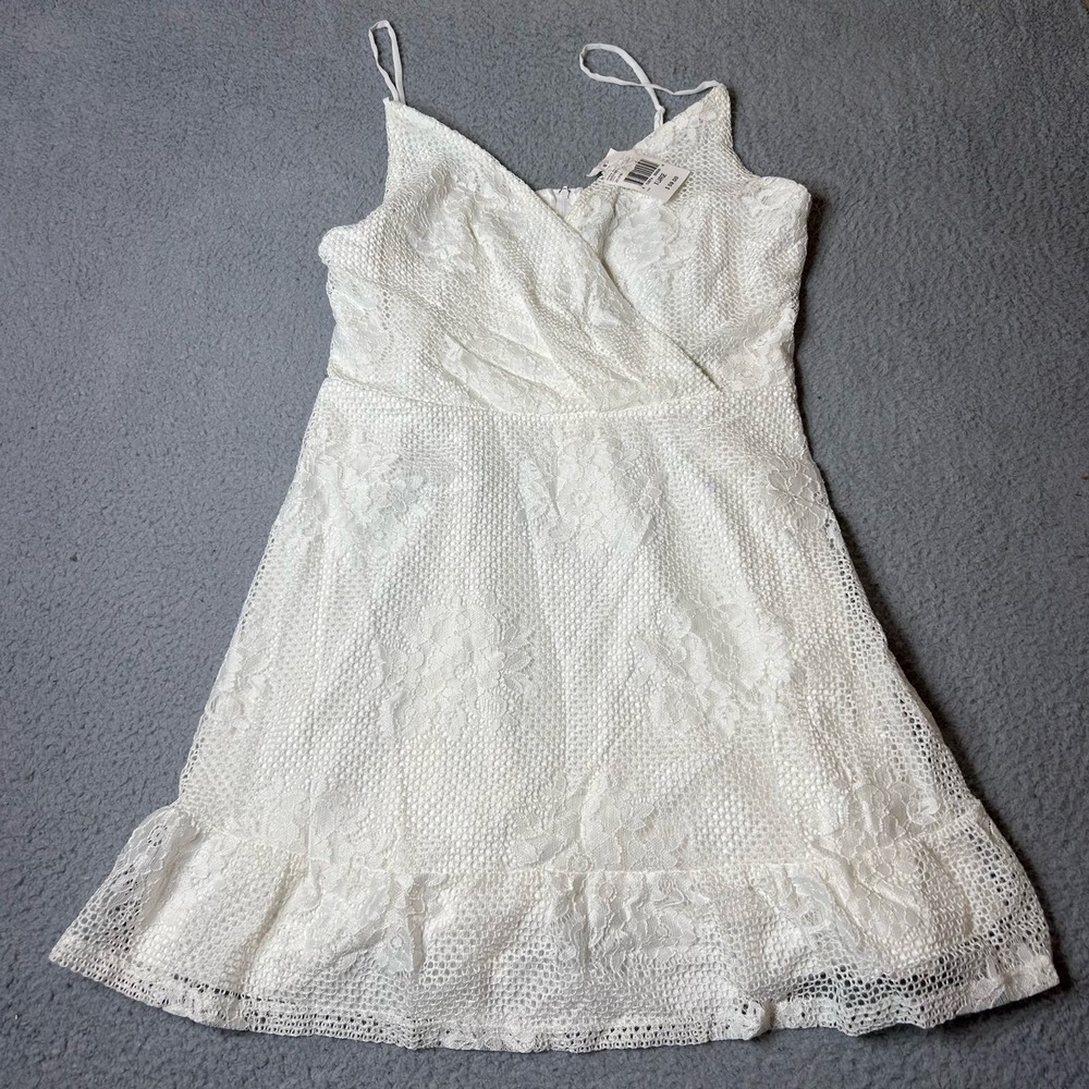 Speechless Dress Juniors XL Cream Lace Ruffled Spaghetti Strap Mini NEW